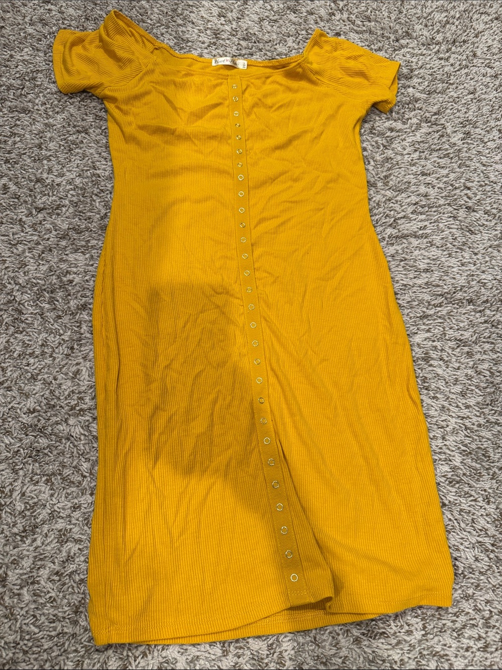Heart & Hips Mustard Snap-Front Ribbed Mini Dress